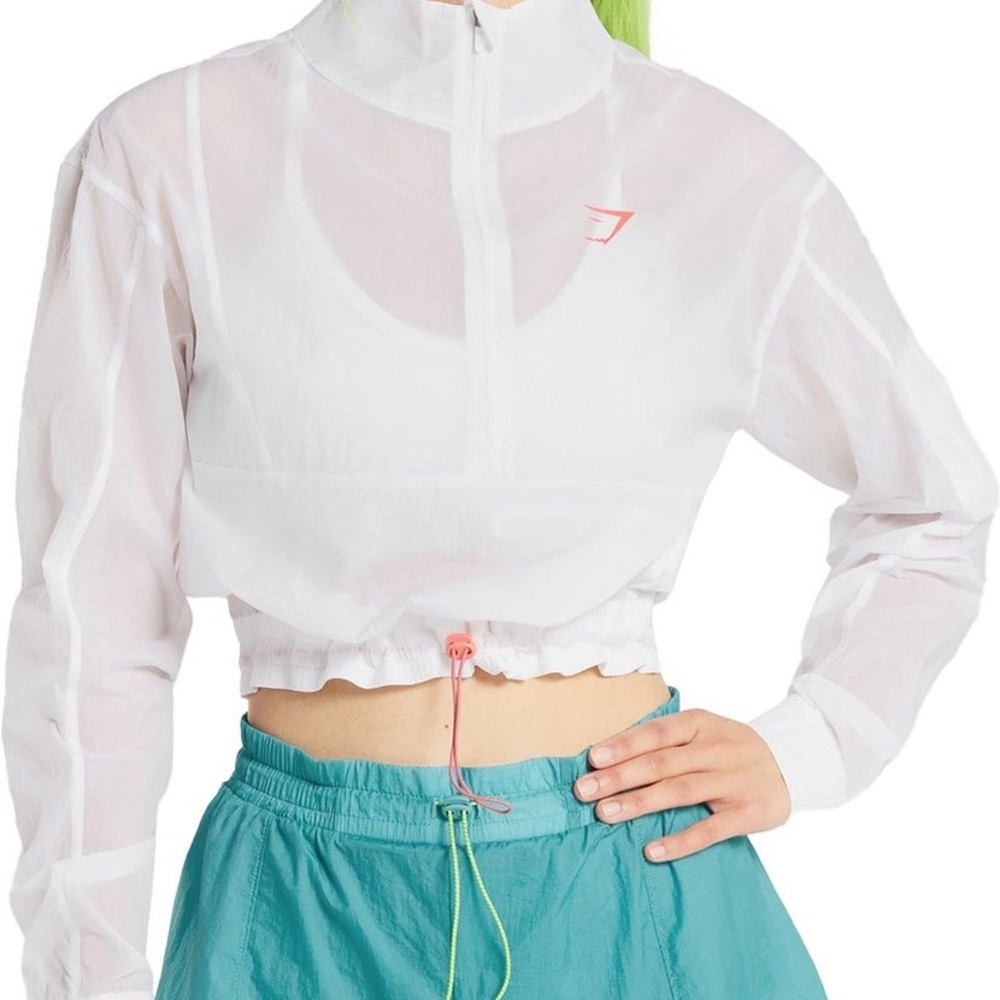 Gym Shark White Quarter-Zip Windbreaker
